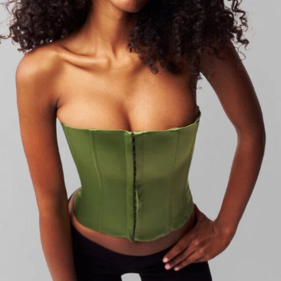 Danielle Guizio Satin Corset Top – Green / Size S - Picture 4 of 10